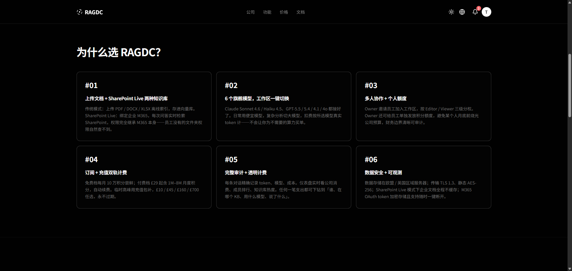 Why RAGDC — six-point value grid